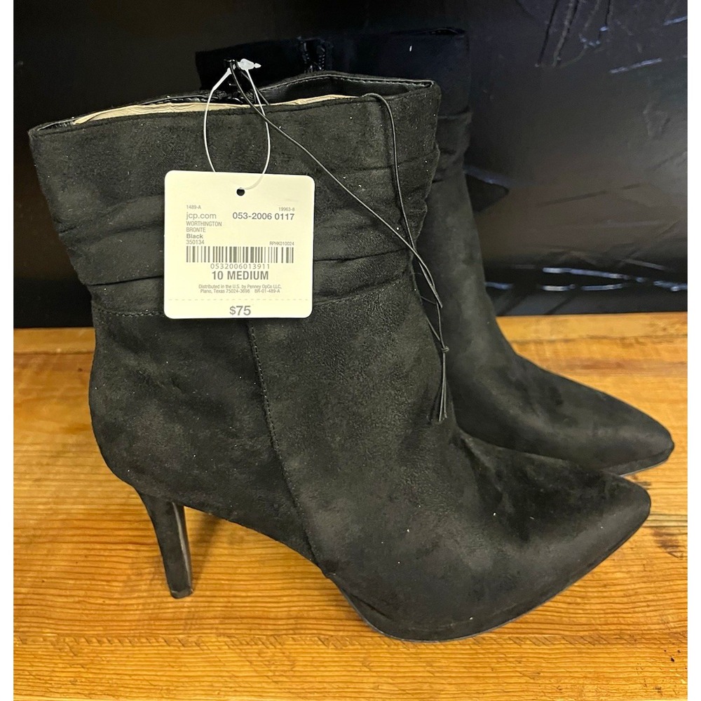 Worthington Women's Size 10 M Black Pointed Toe Stiletto Ankle Boots NWT